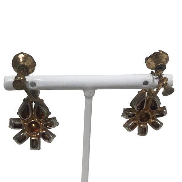 Vintage Costume Jewelry Screw Back Crystal Flower Earrings Purple - Picture 6 of 7